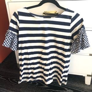 J crew t shirt with gingham sleeves